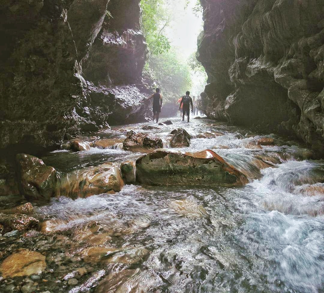 The flowing stream inside Robber's Cave, Dehradun